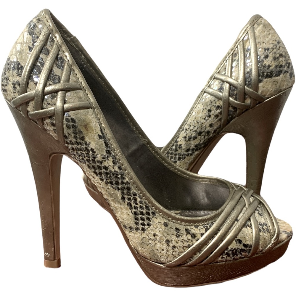 SPRING Snake Brown and Beige Stiletto Open Toe